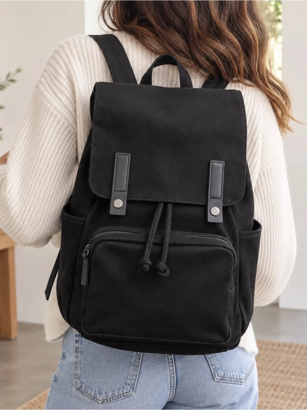 Everlane Modern Snap Backpack Black Canvas Laptop Bag Unisex